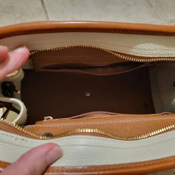 Dooney & Bourke AWL Satchel Ivory and Tan / Brown Gold Trim with Matching Wallet - Picture 7 of 14